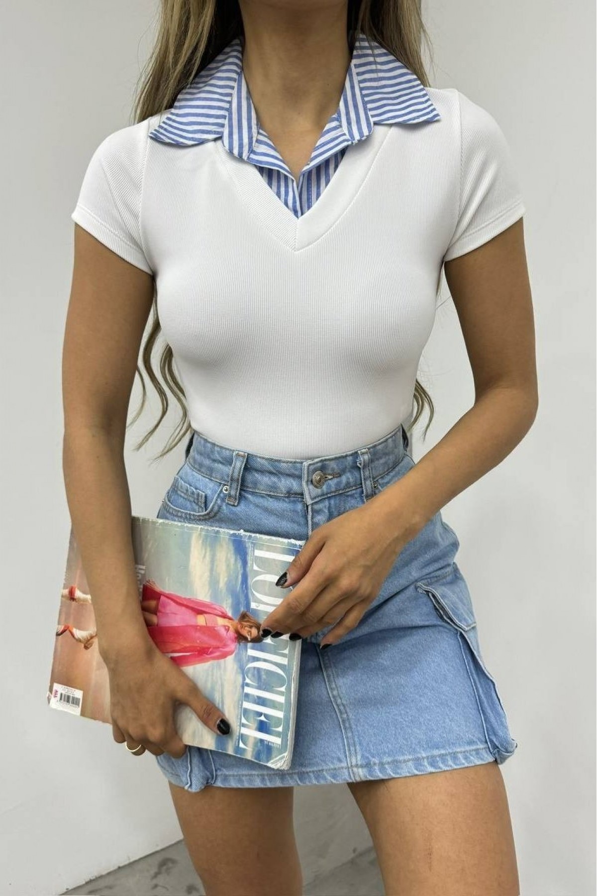 Collared Ottoman Collar Blouse  -White