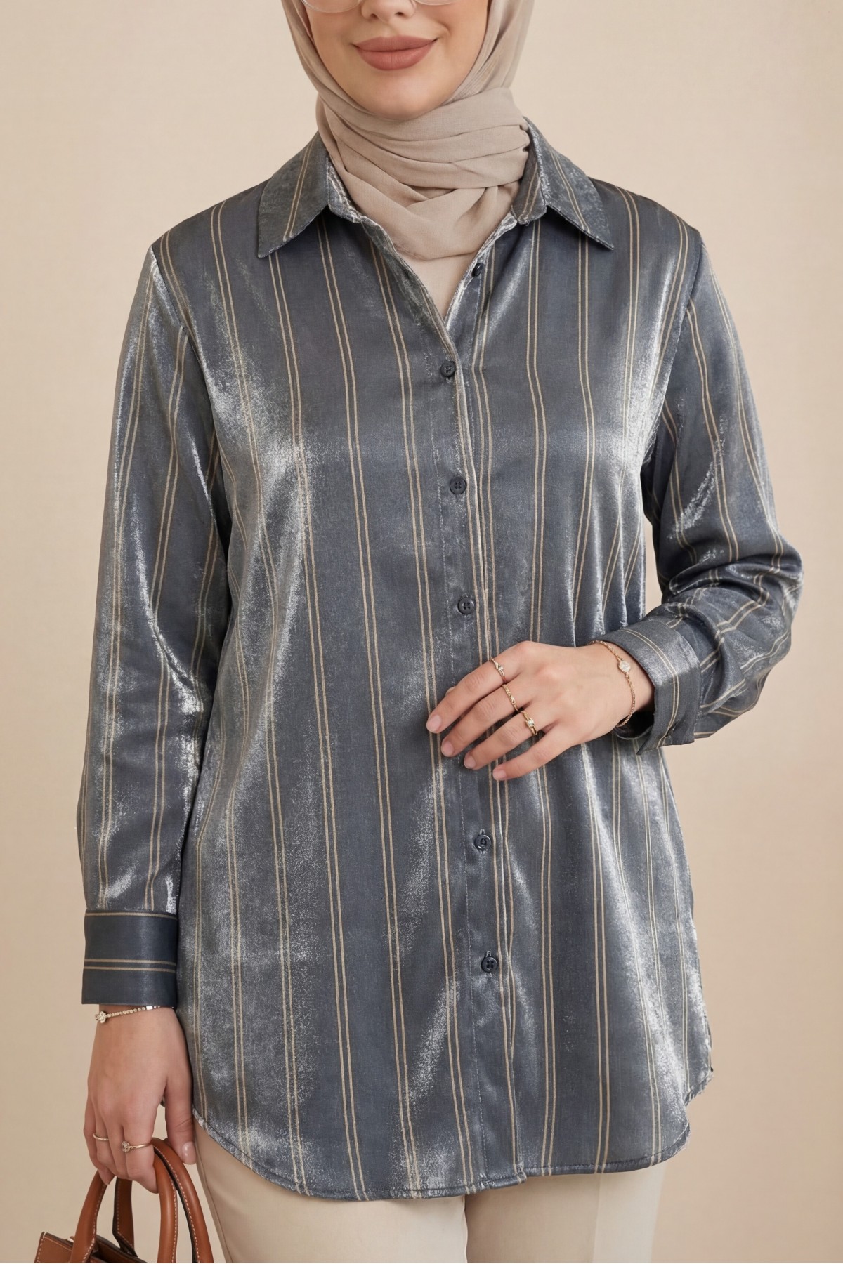 Striped Ribbon Shirt -Anthracite