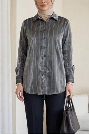 Çizgili Janjanlı Gömlek -Haki