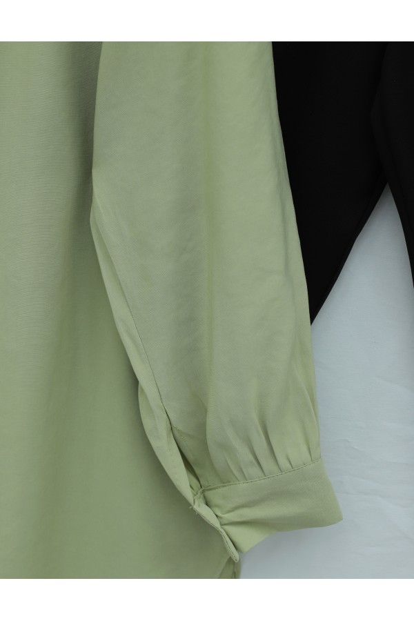 Cupra Shirt with Stone Detail on the Shoulder and Buttoned Slit -Green