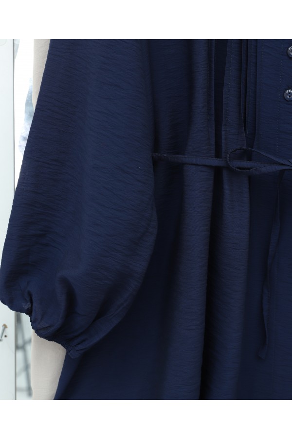 Peter Pan Collar Front Fold-Up Detail Elasticated Sleeve Strawberry Shirt -Navy blue