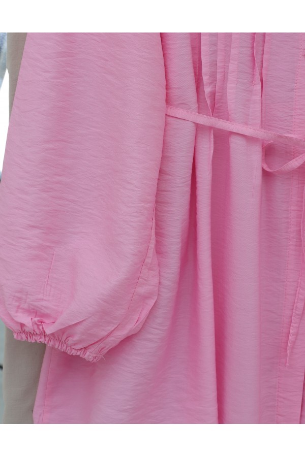 Peter Pan Collar Front Fold-Up Detail Elasticated Sleeve Strawberry Shirt -Pink