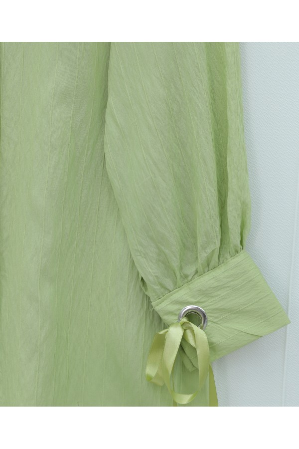 Strawberry Striped Shirt with Lace-Up Sleeves -Cagla Green