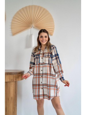 Oranj Oduncu Gömlek Elbise