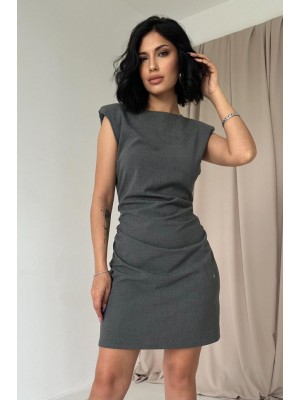 Gri Yanı Büzgülü Sıfır Kol Elbise