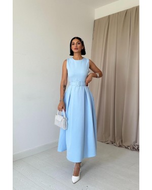 Baby Blue Halter Neck Flared Dress
