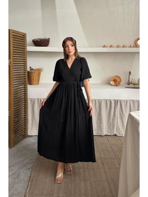 Siyah Müslin Uzun Elbise