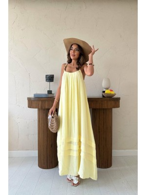 Sarı Askılı Müslin Elbise