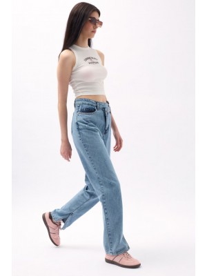 Asimetrik Bel Paça Yırtmaçlı Jean