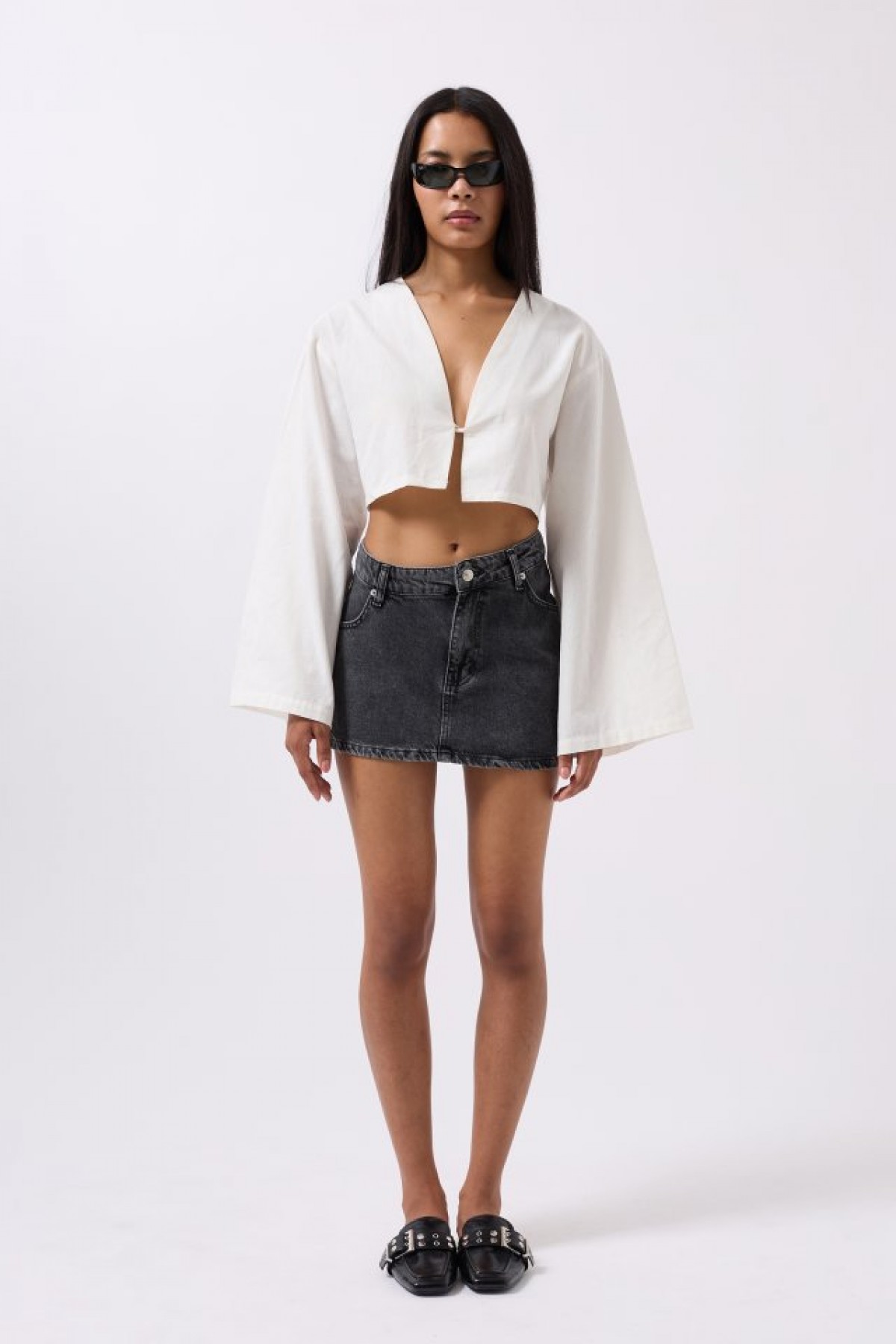 Asymmetrical Waist Denim Mini Skirt