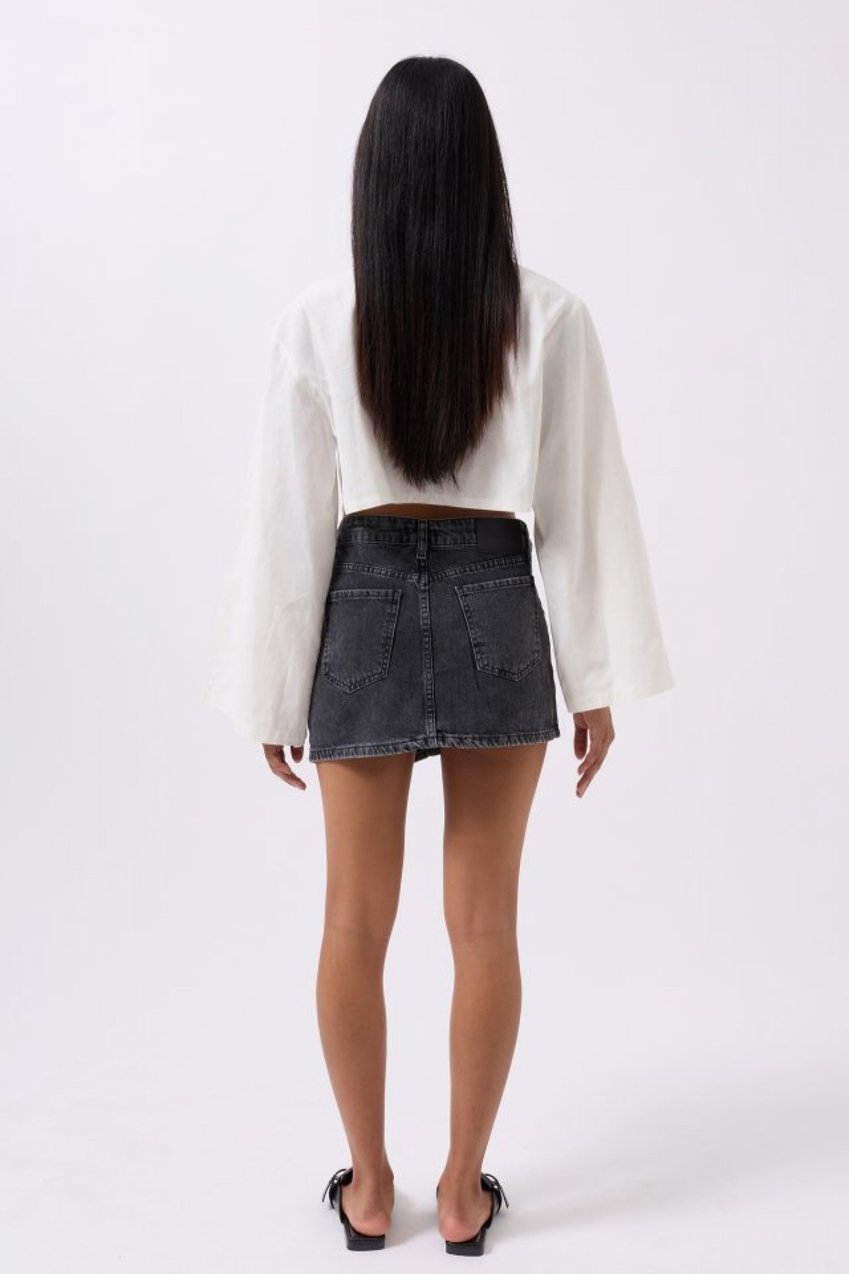 Asymmetrical Waist Denim Mini Skirt detay görseli