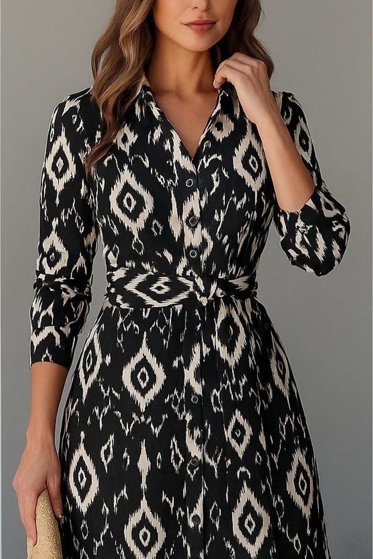 Women's Long Sleeve Ruffled Waist Belted Knitwear Full Length Shirt Dress