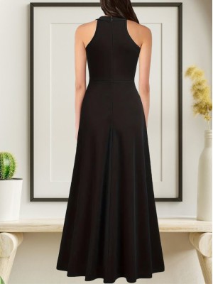 Women's Halter Neck Deep Slit Detailed Full Length Imported Crepe Evening Dress