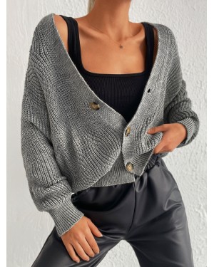 Women's Long-Sleeve Button Detail Knitted Cardigan