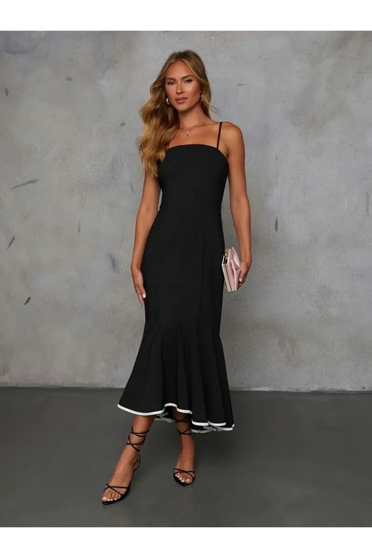 Women's Strappy Strapless Maxi Length Shimmering Crepe Dress