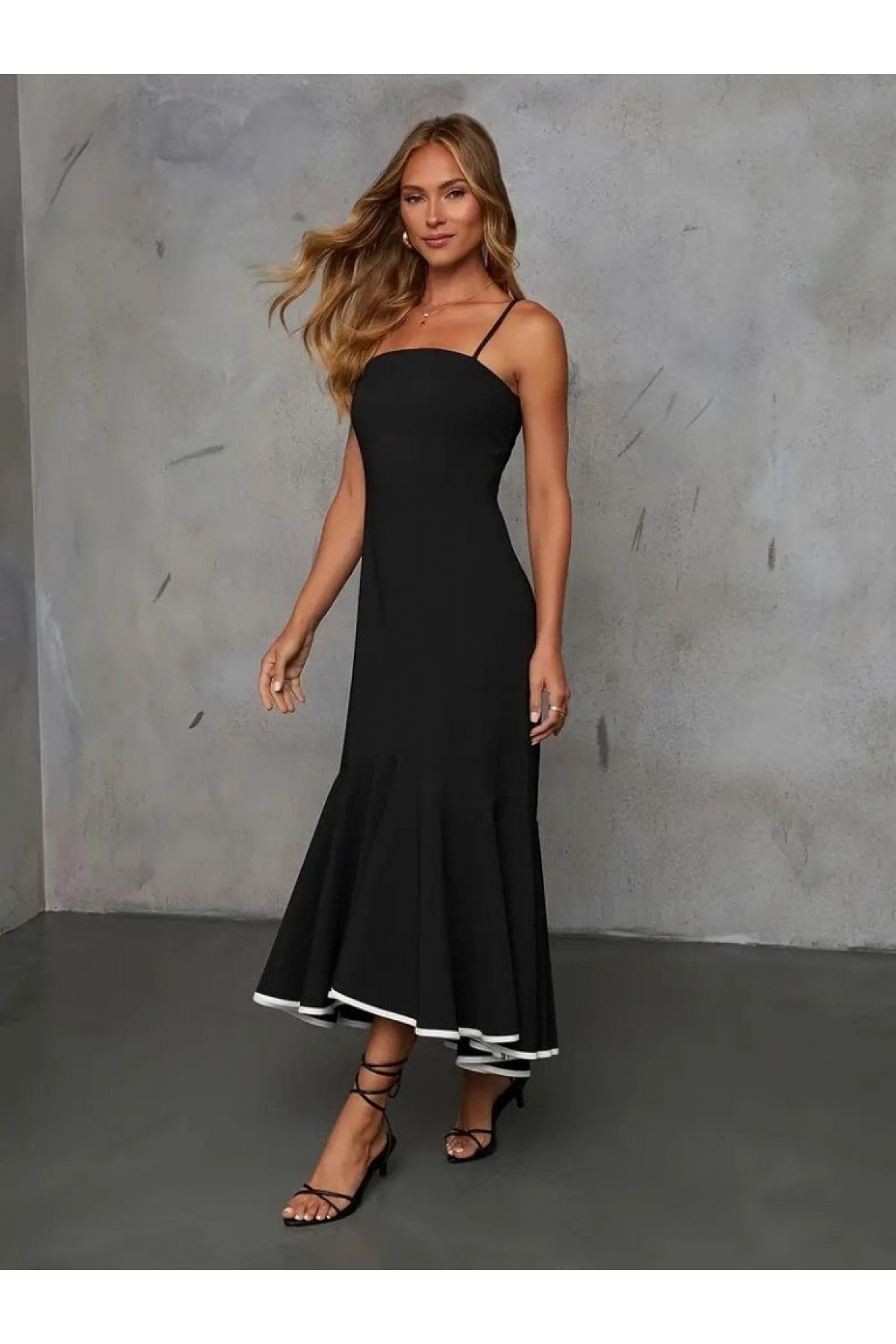 Women's Strappy Strapless Maxi Length Shimmering Crepe Dress