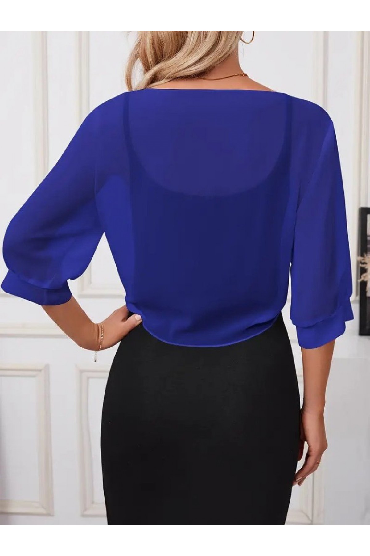 Women's Three Quarter Sleeve Front Tie Short Chiffon Bolero Jacket