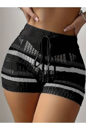 شورت قصير محبوك بحزام للنساء