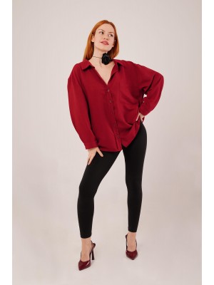 Basic Oversize Bordo Gömlek