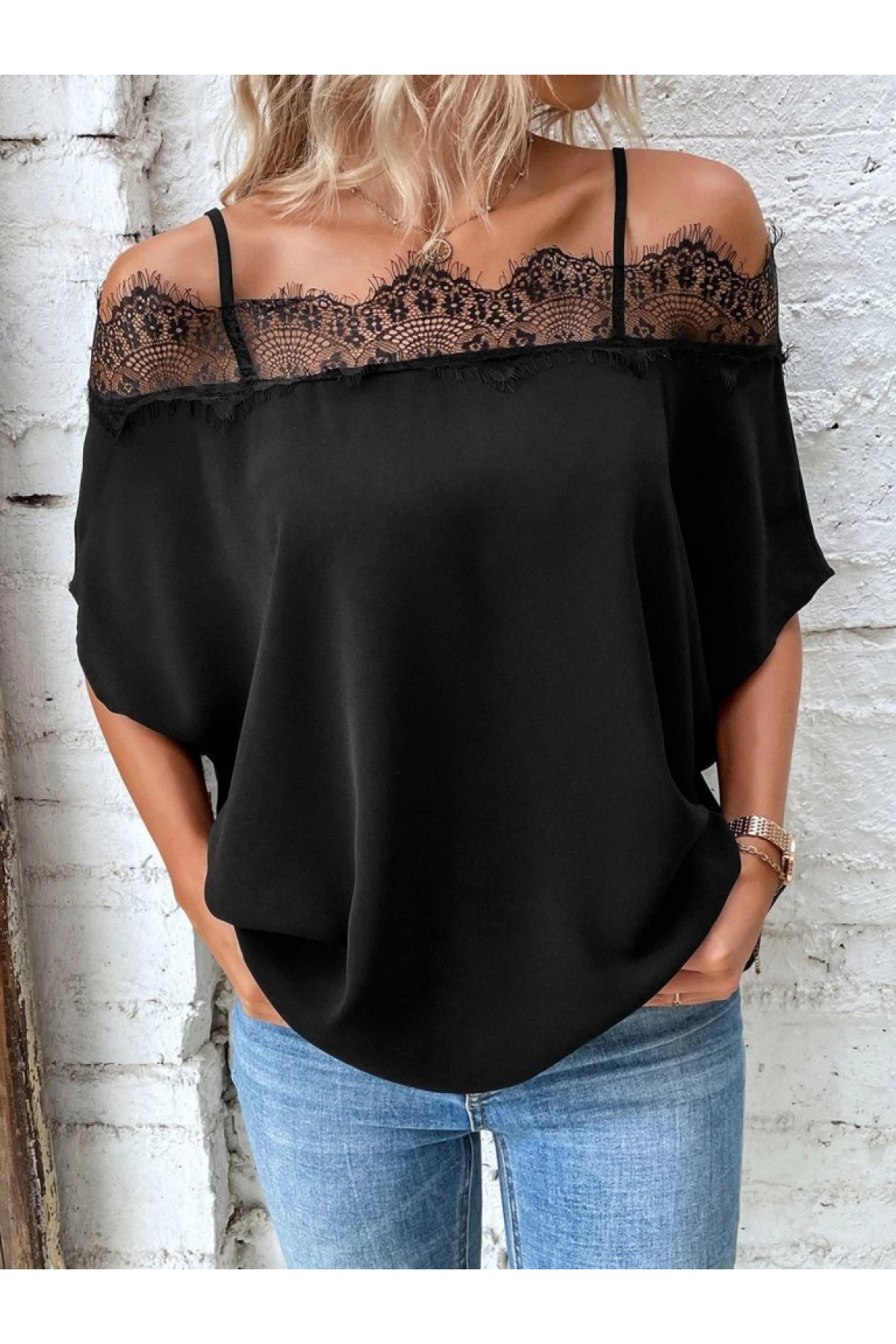 Women's Strap Lace Janjan Crepe Blouse