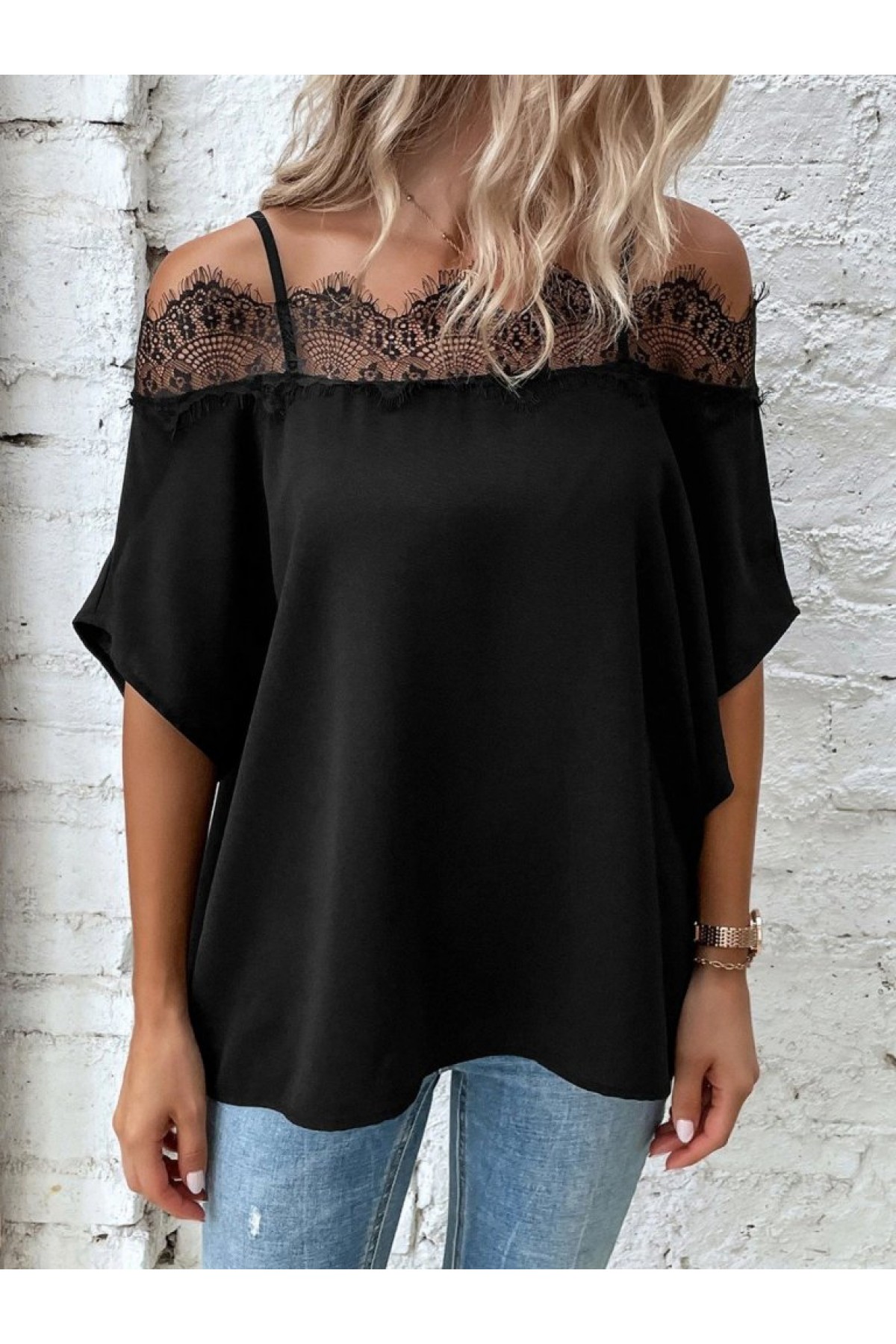 Women's Strap Lace Janjan Crepe Blouse