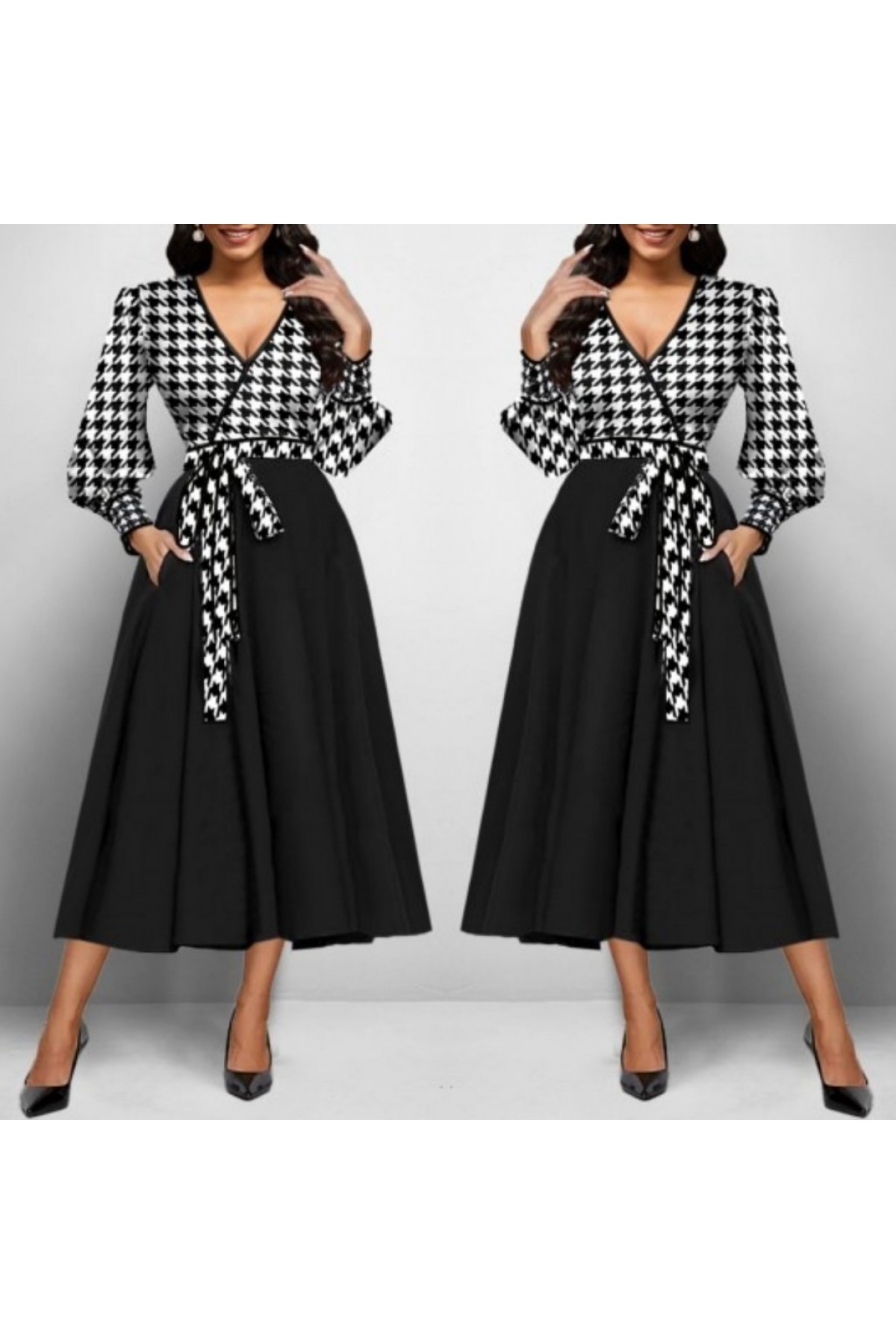 Women's Long Sleeve Double Breasted Scuba Crepe Midi Dress