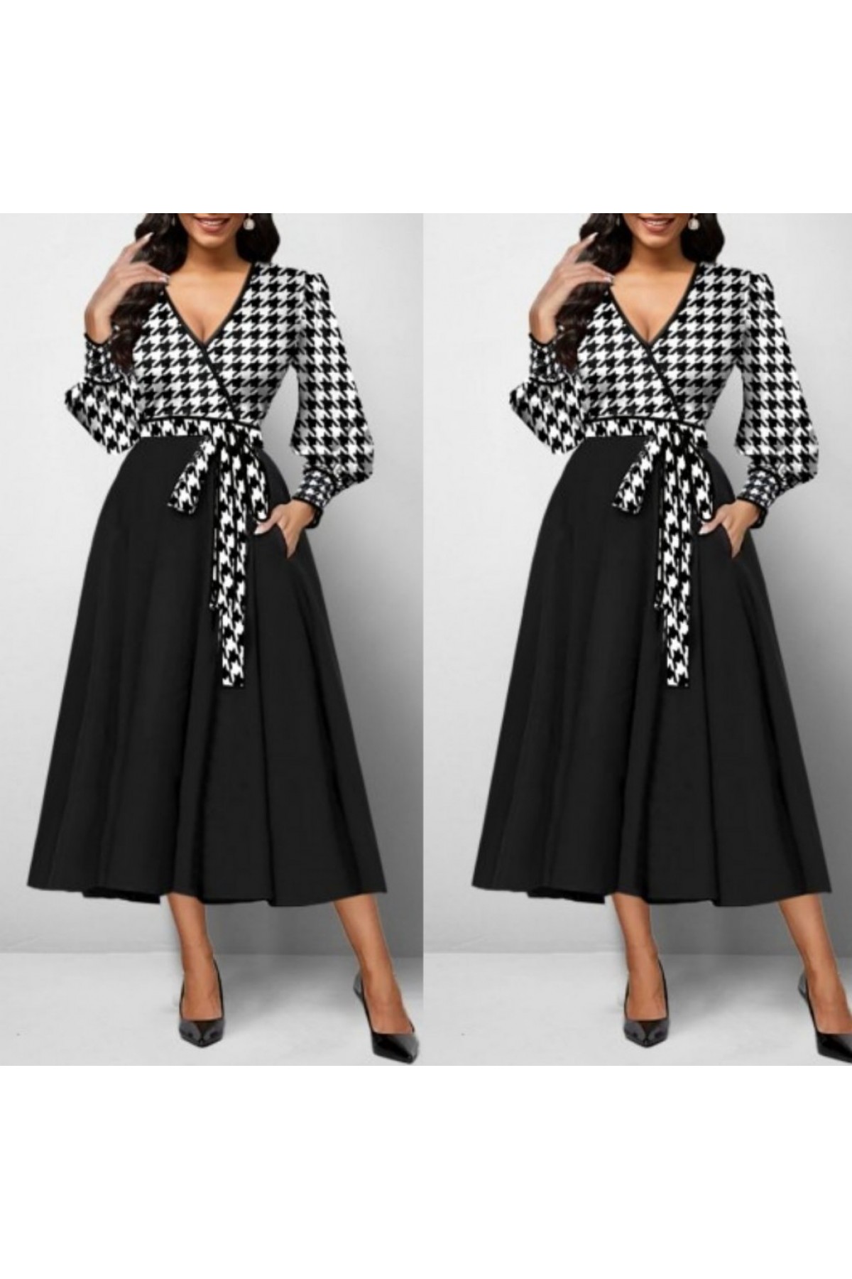 Women's Long Sleeve Double Breasted Scuba Crepe Midi Dress