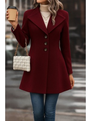 Kadın Uzun Kollu Yakalı önden Düğmeli Kısa Kaşe Kaban