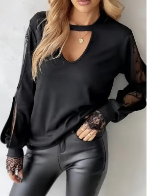 Kadın Uzun Kollu Damla Detaylı Viskon Iki Iplik Bluz