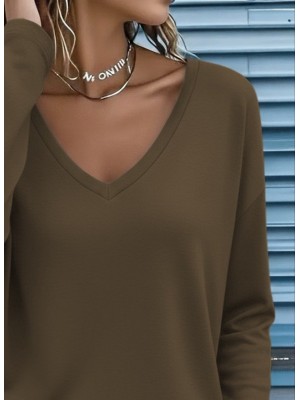 Kadın Uzun Kollu V Yakalı Viskon Iki Iplik Bluz