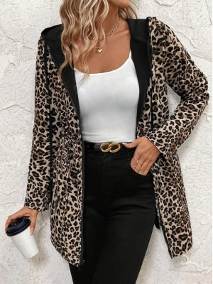 Women's Long Sleeve Hooded Double-Sided Pocket Lace-Up Zippered Viscose Two-Yarn Jacket