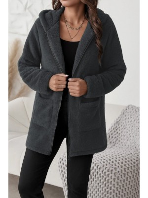 Women's Long Sleeve Hooded Front Zippered Pocket Welsoft Jacket