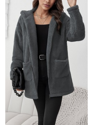 Women's Long Sleeve Hooded Front Zippered Pocket Welsoft Jacket