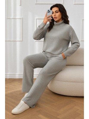 Kadın Uzun Kollu Balıkçı Yaka şardonlu Bluz Ve Pantolon Ikili Takım