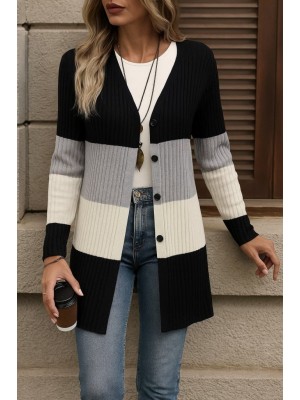 Women's Long Sleeve Multicolored Button-Front Long Jacket