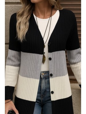 Women's Long Sleeve Multicolored Button-Front Long Jacket