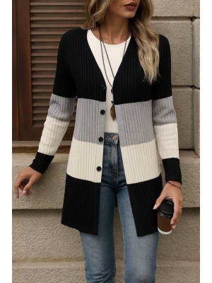 Women's Long Sleeve Multicolored Button-Front Long Jacket