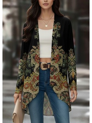 Women's Long Sleeve Open Front Patterned Raised Diving Jacket