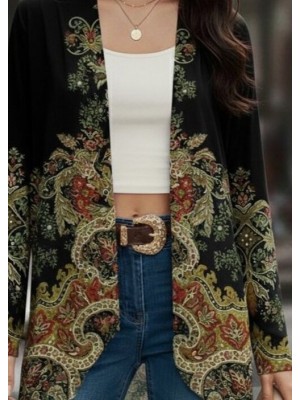 Women's Long Sleeve Open Front Patterned Raised Diving Jacket