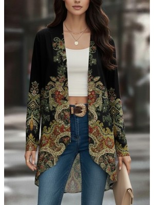 Women's Long Sleeve Open Front Patterned Raised Diving Jacket