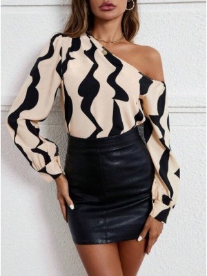 Kadın Tek Omuzdan Açık Uzun Kollu Modal Bluz