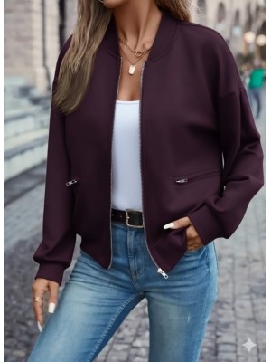 Women's Long Sleeve Zippered Front Pocket Modal Plum Jacket