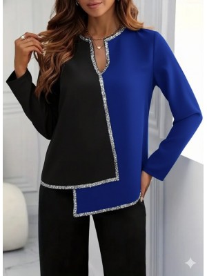 Kadın Uzun Kollu V Yakalı Pul Payet Işlemeli Ithal Krep Bluz