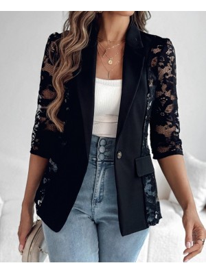 Kadın Uzun Kollu Truvakar Kol önden Düğmeli Cepli Dantelli Atlas Ceket