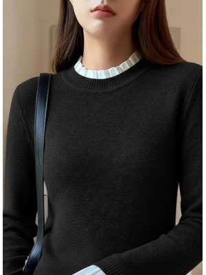 Kadın Uzun Kollu Fırfırlı Yakalı Triko Bluz