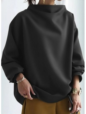 Kadın Uzun Kollu Geniş Balıkçı Yaka Modal Bluz