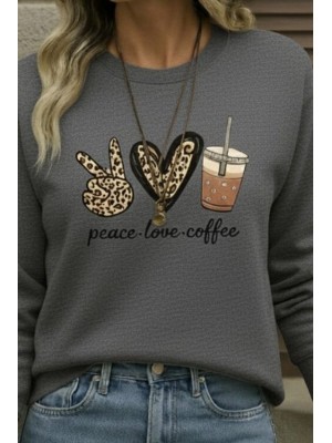 Kadın Uzun Kollu Bisiklet Yaka Kalp Desenli Viskon Iki Iplik Bluz