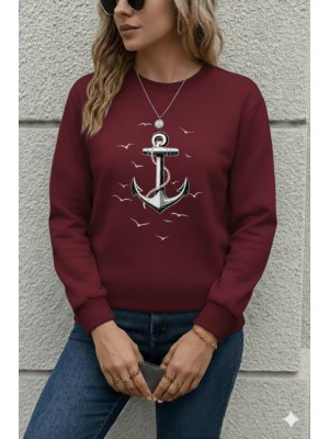 Kadın Uzun Kollu Bisiklet Yaka Desenli Viskon Iki Iplik Bluz