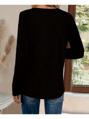 بلوزة نسائية من الفيسكوز بأكمام طويلة وياقة على شكل حرف V مزينة بالترتر