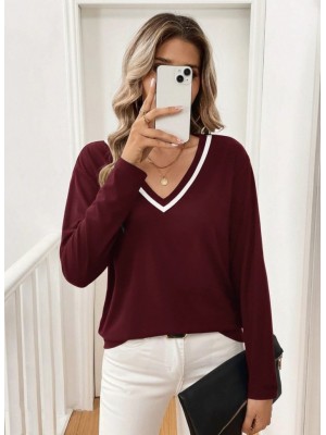 Kadın Uzun Kollu V Yakalı Viskon Iki Iplik Bluz